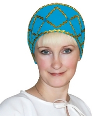 Кокошник Дарья бирюзовый (золотистая тесьма, стразы)